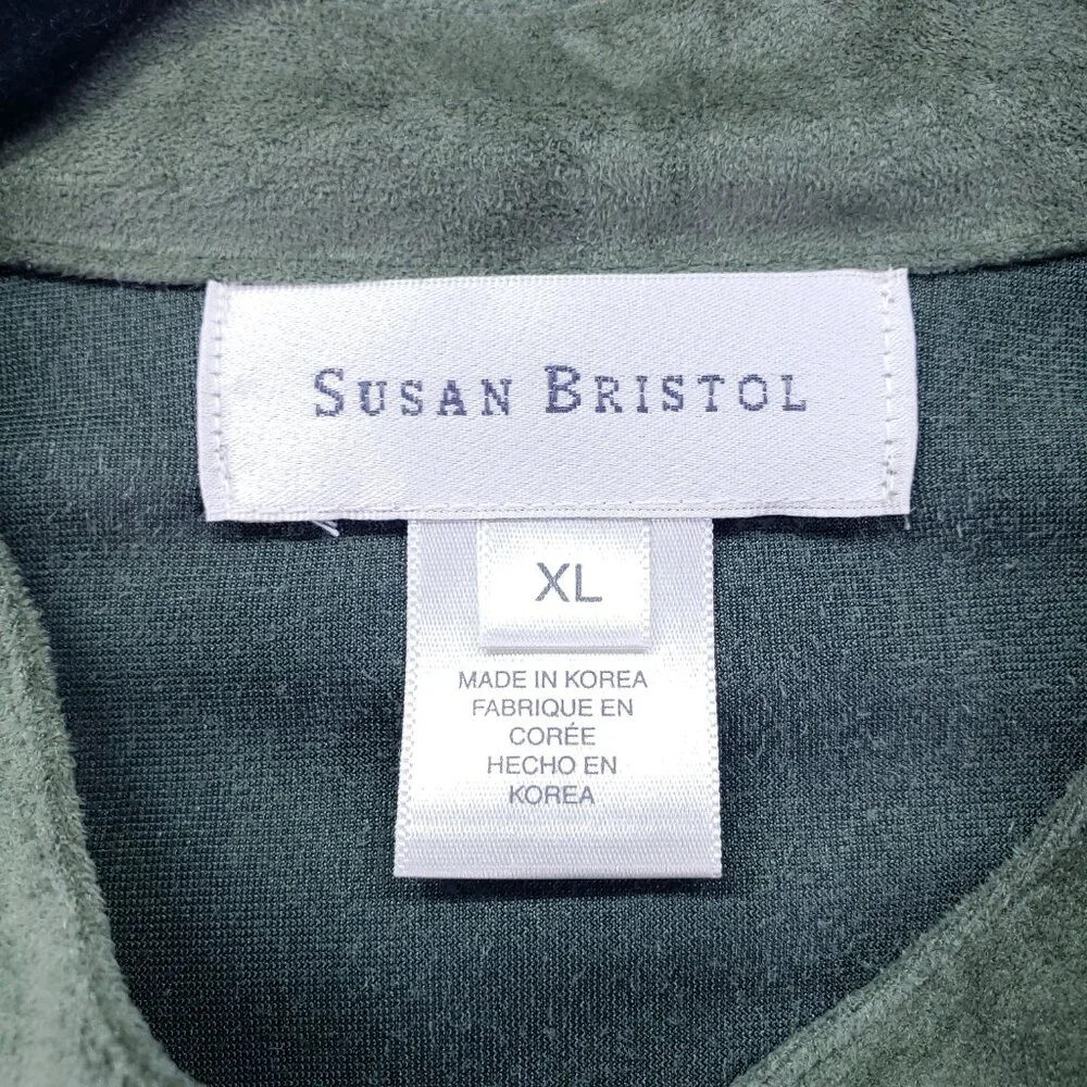 Susan Bristol Sage Green Suede 2 Piece Lounge Set Sweater Wide Leg Pants Size XL